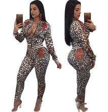 Load image into Gallery viewer, Women Rose Printed 2 Piece Sets Sweatsuit Long Sleeve Zipper Leopard Slim Casual Tracksuit Autumn 2 Piece Outfit Leisure Suits