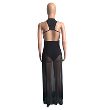 Load image into Gallery viewer, Doyerl Backless Long Black Mesh Dress Women Sexy Sleeveless O-Neck High Split Sheer Maxi Dresses Party Clubwear Outfits Vestidos