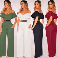 Load image into Gallery viewer, Summer Off Shoulder Formal Jumpsuits Rompers for Women Elegant Sexy Ruffles Loose Long Pants Overalls Ladies Wide Leg Jumpsuit