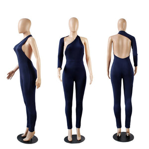 Sexy One Shoulder Long Sleeve Bodycon Jumpsuit Women Autumn Winter Hollow Out One Piece Clubwear Party Rompers Womens Jumpsuit