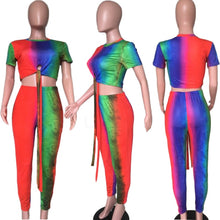 Load image into Gallery viewer, Casual Women Two Piece Set Top and Calf Length Pants Set Summer Tracksuit Sweat Suit Tie Dye Print Women 2 Piece Set Outfits