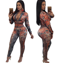 Load image into Gallery viewer, Women Rose Printed 2 Piece Sets Sweatsuit Long Sleeve Zipper Leopard Slim Casual Tracksuit Autumn 2 Piece Outfit Leisure Suits