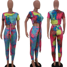 Load image into Gallery viewer, Casual Women Two Piece Set Top and Calf Length Pants Set Summer Tracksuit Sweat Suit Tie Dye Print Women 2 Piece Set Outfits