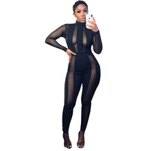 Load image into Gallery viewer, Black Sheer Mesh Patchwork Sexy Jumpsuit Women See Through Long Pants Romper Overalls Night Club Party Bodycon Jumpsuit Catsuit