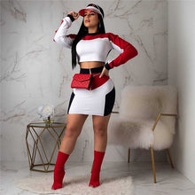 Load image into Gallery viewer, Casual 2 Piece Set Tracksuit Patchwork Crop Top and Zipper Bodycon Mini Skirt Set Party Club Sexy Two Piece Outfits