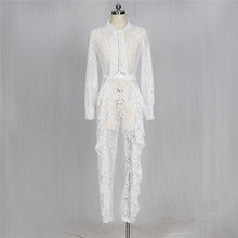 Load image into Gallery viewer, Sheer Long Sleeve White Lace Jumpsuit for Women Sexy See Through Floral Ruffles Bodycon Rompers Christmas Night Club Overalls