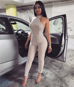 Sexy Halter Glitter Jumpsuit for Women Sleeveless Open Back Bodycon Romper Skinny Night Club Wear Party Jumpsuit Female Overalls