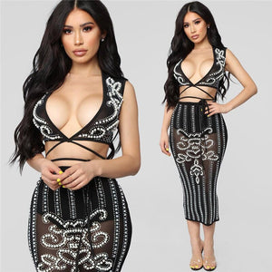 Sparkly Rhinestone Sexy Sheer Mesh Dress Women Elegant Diamond Beaded Luxury Embellished Celebrity Birthday Party Bodycon Dress