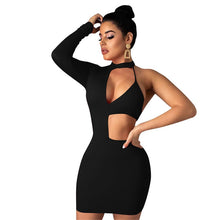 Load image into Gallery viewer, Women Sexy Mini Summer Bodycon Dress Elegant Slim One Shoulder Long Sleeve Party Club Dress Backless Hollow Out Mini Short Dress