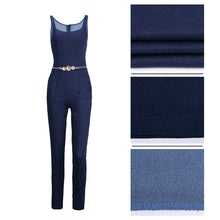 Load image into Gallery viewer, Women Elegant Denim Jumpsuit Pants with Belt Pockets Off Shoulder Sleeveless Sexy Straps Bodycon Jeans Jumpsuit Overall Catsuit