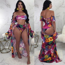 Load image into Gallery viewer, Sexy Summer Beach 3 Piece Set Women Strapless Crop Tops + Shorts + Cardigan Women Floral Print Beach Dresses Boho Outfits