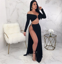 Load image into Gallery viewer, Sexy Off Shoulder Long Sleeve Maxi Dress Black High Split Evening Long Dresses Nightclub Wear Stella Two Piece Dresses Vestidos