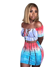 Load image into Gallery viewer, Women Two Piece Set Lace up Crop Top and Skirt Set Tie Dye Pattern Printed T Shirts Casual Tracksuit 2 Piece Outfits