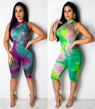 Load image into Gallery viewer, Womens Sexy Playsuit Romper Summer Short Jumpsuit Women Tie Dye Print Backless Bodycon Skinny Club Party Casual Romper Jumpsuit