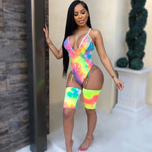 Load image into Gallery viewer, Sexy Summer Beach Jumpsuit Romper Women Short Playsuit Tie Dye Print High Cut Bodysuit Clubwear Summer Clothes Women Overalls