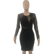 Load image into Gallery viewer, Sexy Mesh Patchwork Sheer Black Bodycon Dress Women O-neck Long Sleeve Elegant Birthday Nightclub Short Party Dresses Vestidos