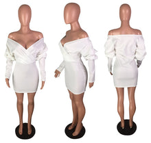 Load image into Gallery viewer, Off The Shoulder Sexy Party Dresses Women Spring Elegant Overlap White Lantern Long Sleeve Bodycon Dress Mini Night Club Dresses