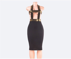 Hollow Out Summer Sexy Club Bodycon Dress Women Black Backless Halter Elegant Midi Party Dress Celebrity Bandage Dresses