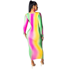 Load image into Gallery viewer, Elegant Sexy Night Club Bandage Striped Dress Spring V Neck Rainbow Print Long Sleeve Bodycon Party Dresses