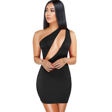 Load image into Gallery viewer, Sexy One Shoulder Black Bodycon Mini Dress Women Clothes Sleeveless Hollow Out Elegant Night Club Bandage Party Dresses Female