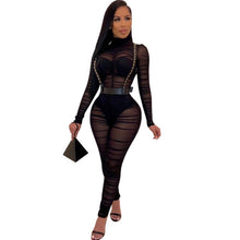 Load image into Gallery viewer, New Long Sleeve Black Sexy Bodycon Jumpsuit for Women Mesh See Through Skinny Rompers Female Draped Going Out Club Overalls