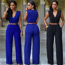 Load image into Gallery viewer, Elegant Women&#39;s Summer Solid Jumpsuits Sexy Deep V-Neck Sleeveless Fashion Rompers Side Pocket Long Jumpsuit Playsuit with Belt