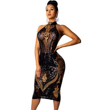 Load image into Gallery viewer, Sexy Sheer Mesh Black Sequin Dress Women Elegant Open Back Night Club See Through Dress Backless Sparkly Bodycon Party Dresses