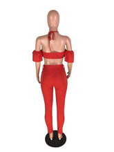 Load image into Gallery viewer, Red Sexy 2 Piece Set Women Ruffle Off The Shoulder Crop Top and Pants Set Summer Women Sets Clothes Club Party Two Piece Outfits