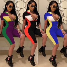 Load image into Gallery viewer, Summer Playsuits Shorts Casual Rompers Sexy V-Neck Front Zipper Striped Bodycon Jumpsuit Fitness Workout Bodysuit Catsuit