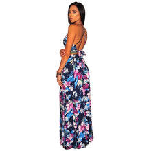 Load image into Gallery viewer, Floral Print 2 Piece Dress Women Summer Sexy Maxi Dresses Criss Cross Back Backless Long Sundress High Split Boho Beach Dress