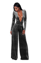 Load image into Gallery viewer, Women Velvet Jumpsuit Autumn Winter Sexy Deep V-Neck Glitter Long Sleeve Rompers Evening Loose Wide Leg Jumpsuit Female Overalls