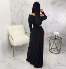 Load image into Gallery viewer, Sexy Off Shoulder Long Sleeve Maxi Dress Black High Split Evening Long Dresses Nightclub Wear Stella Two Piece Dresses Vestidos