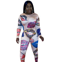 Load image into Gallery viewer, Autumn Sexy Party Club Bodycon Jumpsuit Romper Women Long Sleeve Colorful Lip Print One Piece Bodysuit Outfits Bandage Jumpsuit