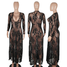 Load image into Gallery viewer, Black Sheer Floral Lace Maxi Dress High Waist Women Sexy See Through V-Neck Party Dress Ladies Summer Beach Long Dresses