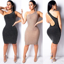 Load image into Gallery viewer, Backless Sexy Bandage Bodycon Dress Women Rhinestone Outfits Embellished Midi Dress One Shoulder Cut Out Elegant Party Dresses