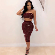 Load image into Gallery viewer, Ladies Sexy Two Piece Sets Party Women Summer Sets Elegant 2 Piece Crop Top and Bodycon Skirt Set Rhinestone Sexy Club Outfits