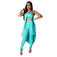 Load image into Gallery viewer, Ribbed Sexy Two Piece Set Summer Knitted 2 Piece Set Women Strapless Long Tops and Elastic Waist Pants Set Party Club Outfits