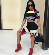 Load image into Gallery viewer, Summer Women Tracksuits Casual Two Piece Set Print Round Neck Short Sleeve Crop Top and Shorts Track Suit 2 Piece Outfits