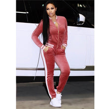 Load image into Gallery viewer, Velvet Tracksuit Women Two Piece Set Zipper Jacket Top and Pants Leisure Suit Sportswear Pink Sweat Suits