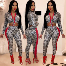 Load image into Gallery viewer, Hooded Tracksuit Women Spring Leisure Suit Long Sleeve Snake Print Jacket Top Coat and Pant Two Piece Sets Women Sweat Suits