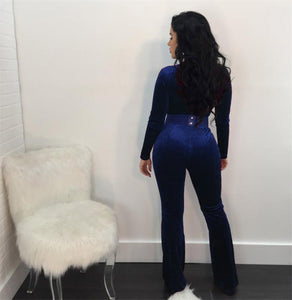 Velvet Jumpsuits Long Sleeve Sexy V-Neck Elegant Overalls Ladies Wide Leg Pants Party Club Rompers Plus Size