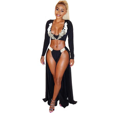 Load image into Gallery viewer, Sexy Party Women Two Piece Sets Long Sleeve V Neck Floral Lace Crop Top and High Split Maxi Skirt Set Nightclub Dress Women Set