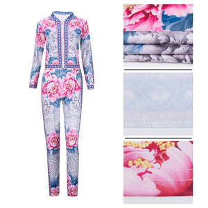 Women Rose Printed 2 Piece Sets Sweatsuit Long Sleeve Zipper Leopard Slim Casual Tracksuit Autumn 2 Piece Outfit Leisure Suits