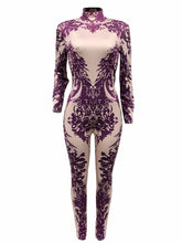 Load image into Gallery viewer, Floral Printed Bodycon Jumpsuit Women Winter Long Sleeve Skinny Long Pants Romper Tight Nightclub Party Jumpsuits Overalls