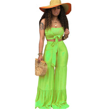 Load image into Gallery viewer, New Women Summer Two Piece Sets Sexy Bow Tie Crop Top and Loose Wide Leg Pants Suit Solid Casual Beach 2 Piece Outfits Clubwear