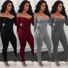 Load image into Gallery viewer, Winter Women Off Shoulder Party Bodycon Jumpsuit Elegant Skinny Slim Sexy Jumpsuit One Piece Long Sleeve Rompers Womens Jumpsuit