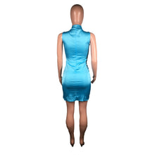 Load image into Gallery viewer, Sexy Elegant Stretch Satin Mini Dress Women Sleeveless Sheath Draped Blue Bodycon Dress Nightclub Short Tight Dresses Robe Femme