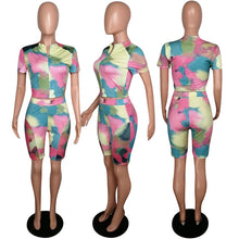 Load image into Gallery viewer, Casual Two Piece Set Short Tracksuit Women Summer Clothes Crop Tops Biker Shorts Set Tie Dye Bodycon 2 Piece Outfit Matching Set