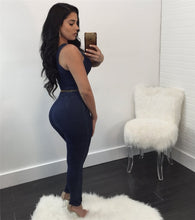 Load image into Gallery viewer, Women Elegant Denim Jumpsuit Pants with Belt Pockets Off Shoulder Sleeveless Sexy Straps Bodycon Jeans Jumpsuit Overall Catsuit