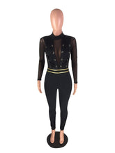 Load image into Gallery viewer, Black Long Sleeve Sexy Bodycon Jumpsuit Women Mesh Patchwork Bandage Jumpsuit Party Plus Size Overalls Club Skinny Romper Female